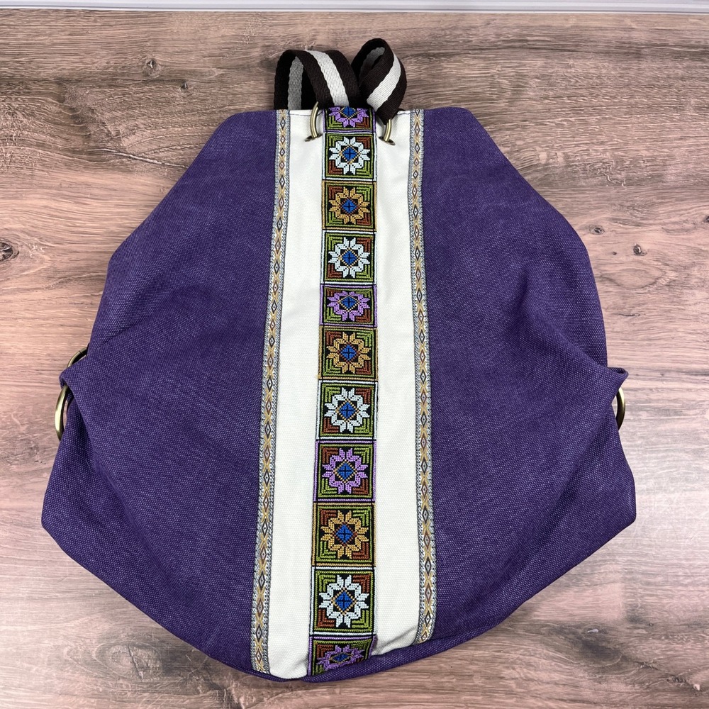 Goodhan Canvas Backpack Womens Purple Embroidered Boho Ethnic Rucksack